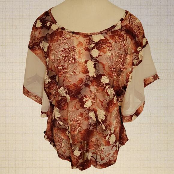 Sheer Y2K Red Lace Batwing Sleeve Blouse Wet Seal Oversized Chiffon Small - Picture 1 of 7